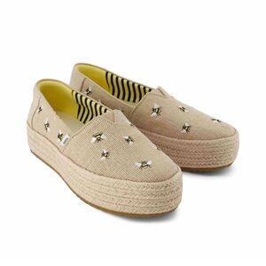 NWT TOMS Valencia Embroidered Platform Espadrille, size 9.5